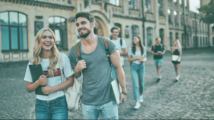 Sober College Students walking through campus
